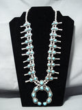 Signed Native American Navajo Turquoise Sterling Silver Squash Blossom Necklace-Nativo Arts