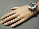 Important Detailed Vintage Native American Zuni Turquoise Sterling Silver Chief Bracelet-Nativo Arts