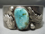 Superior Vintage Native American Navajo Royston Turquoise Sterling Silver Leaf Bracelet Old-Nativo Arts