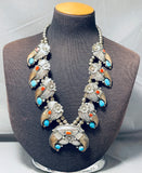 Authentic Vintage Native American Navajo Bear Turquoise Sterling Silver Squash Blossom Necklace-Nativo Arts
