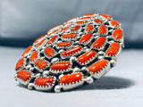 Dramatic Native American Navajo Colossal Coral Sterling Silver Ring-Nativo Arts