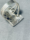 Important Vintage Native American Zuni Turquoise Jet Sterling Silver Long Ring-Nativo Arts