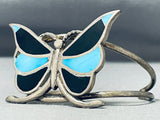 Exquisite Vintage Native American Zuni Blue Gem Turquoise Sterling Silver Butterfly Bracelet-Nativo Arts
