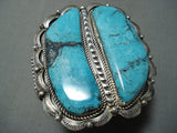 Joe Tso Huge Native American Navajo Blue Diamond Turquoise Sterling Silver Bracelet-Nativo Arts