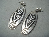 Historical Vintage Michael Kabotie Native American Hopi Sterling Silver Earrings-Nativo Arts