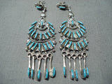 Exquisite Zuni Turquoise Needlepoint Sterling Silver Earrings Native American-Nativo Arts