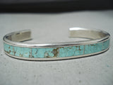 Signed Zuni Native American 8 Turquoise Inlay Sterling Silver Bracelet-Nativo Arts