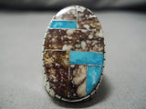 Magnificent Native American Navajo Turquoise Inlay Wildhorse Sterling Silver Native Ring-Nativo Arts