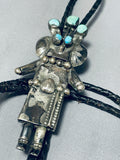 Long 4-1/2' Kachina Vintage Native American Navajo Turquoise Sterling Silver Bolo Tie-Nativo Arts