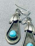 Elegant Vintage Native American Navajo Old Kingman Turquoise Sterling Silver Earrings-Nativo Arts