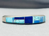 Superlative Native American Navajo Turquoise & Lapis Sterling Silver Bracelet Signed Wil Muskett-Nativo Arts
