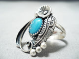 Swirling Silver Vintage Native American Navajo Blue Gem Turquoise Sterling Silver Bracelet Old-Nativo Arts