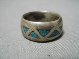 Exquisite Vintage Native American Navajo Turquoise Chip Inlay Sterling Silver Ring-Nativo Arts