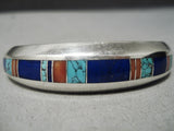 Important Vintage Native American Navajo Ray Tracey Turquoise Inlay Sterling Silver Bracelet-Nativo Arts