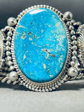 Opulent Vintage Native American Navajo 3 Kingman Turquoise Sterling Silver Huge Bracelet-Nativo Arts