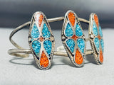 Native American Very Rare Turquoise Coral Inlay Sterling Silver Older Bracelet-Nativo Arts