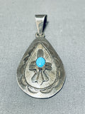 Danny Mike Vintage Native American Navajo Turquoise Sterling Silver Signed Pendant-Nativo Arts