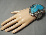 Colossal Navajo Blue Diamond Turquoise Sterling Silver Native American Bracelet-Nativo Arts