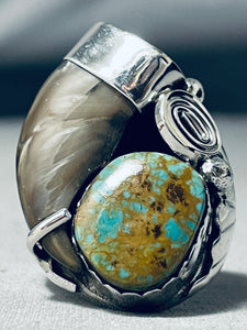 Colossal Native American Navajo Authentic Bear Royston Turquoise Sterling Silver Ring-Nativo Arts
