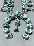 272 Gram Vintage Native American Navajo Turquoise Sterling Silver Squash Blossom Necklace-Nativo Arts