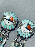 One Of The Most Intricate Vintage Native American Zuni Turquoise Sterling Silver Earrings-Nativo Arts