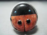 Rare Ladybug Native American Navajo Ben Begaye (d.) Turquoise Coral Sterling Silver Ring-Nativo Arts