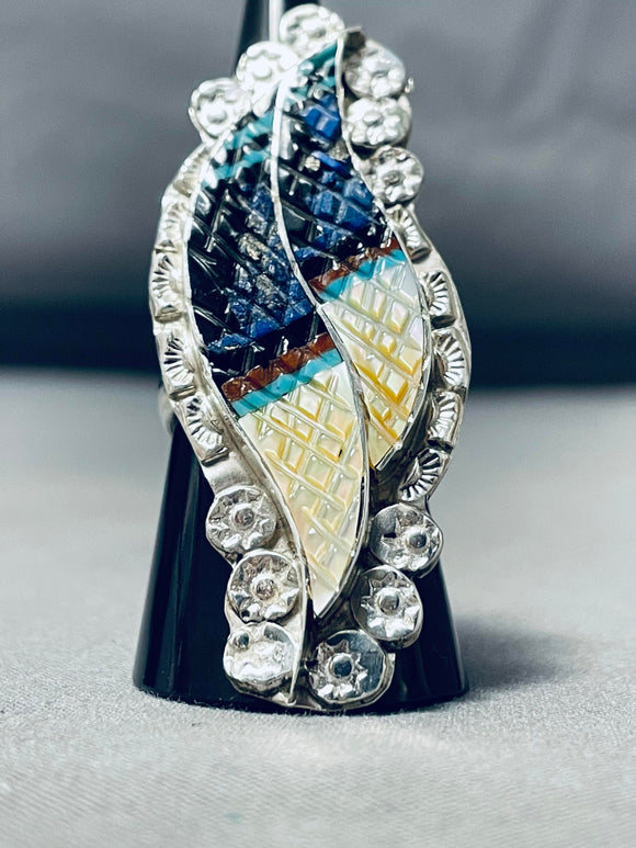 Exquisite Native American Zuni Lapis Sterlng Silver Ring Signed Eldred Martinez-Nativo Arts