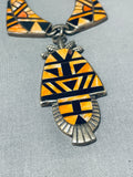 One Of Most Intricate Ever Vintage Native American Navajo Shell Inlay Sterling Silver Necklace-Nativo Arts
