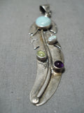 Marvelous Vintage Native American Navajo Amethyst Opal Sterling Silver Feather Pendant-Nativo Arts