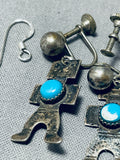Very Vintage Native American Navajo Turquoise Sterling Silver Kachina Earrings-Nativo Arts