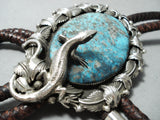 One Of The Biggest Craziest Native American Navajo Lizard Turquoise Sterling Silver Bolo Tie-Nativo Arts