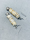 Native American Vintage Santo Domingo White Shell Sterling Silver Earrings-Nativo Arts