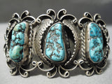 Opulent Vintage Native American Navajo Old Turquoise Sterling Silver Bracelet Old-Nativo Arts