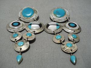 Museum Quality Vintage Native American Navajo Turquoise Chandelier Sterling Silver Earrings-Nativo Arts