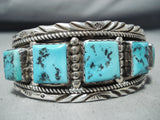 Magnificent Signed Vintage Native American Navajo Turquoise Sterling Silver Bracelet Old-Nativo Arts