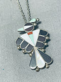 Impressive Vintage Native American Zuni Turquoise Jet Sterling Silver Thunderbird Necklace-Nativo Arts