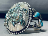 Important Francisco Gomez Turtle Turquoise Sterling Silver Bracelet-Nativo Arts