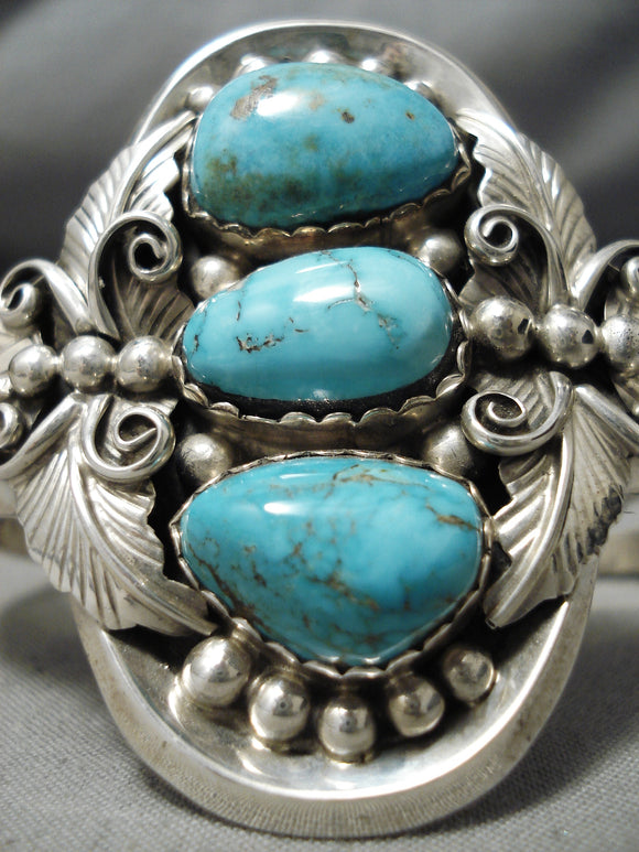 Native American Huge Three Turquoise Spiderweb Sterling Silver Vintage Bracelet Old-Nativo Arts