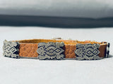 Handmade Horny Toad Vintage Native American Navajo Sterling Silver Leather Buckle Bracelet-Nativo Arts