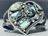 Incredibly Rare Vintage Native American Navajo Turquoise Heart Sterling Silver Bracelet Old-Nativo Arts