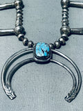 Blue Diamond Turquoise Vintage Native American Navajo Sterling Silver Squash Blossom Necklace-Nativo Arts