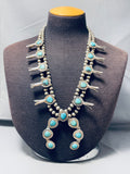 262 Gram Vintage Native American Navajo Turquoise Sterling Silver Squash Blossom Necklace-Nativo Arts