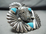 Incredible Native American Navajo Sleeping Beauty Turquoise Sterling Silver Buffalo Ring-Nativo Arts