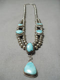 Amazing Vintage Native American Navajo Sky Blue Turquoise Sterling Silver Necklace Old-Nativo Arts