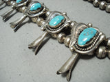 Signed Women's Vintage Native American Navajo Turquoise Sterling Silver Squash Blossom Necklace-Nativo Arts