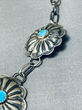 Traditional Native American Navajo Old Kingman Turquoise Sterling Silver Concho Necklace-Nativo Arts