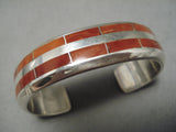 Heavy Thick Zuni Native American Sterling Silver Coral Thicker Bracelet-Nativo Arts