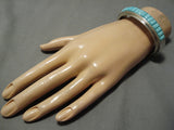Rare Slanted Sjy Blue Turquoise Vintage Native American Navajo Sterling Silver Bracelet-Nativo Arts