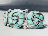 Important Vintage Native American Zuni Turquoise Swirl Sterling Silver Bracelet Cuff-Nativo Arts