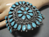 Striking Vintage Native American Navajo Teardrop Turquoise Sterling Silver Bracelet Old-Nativo Arts